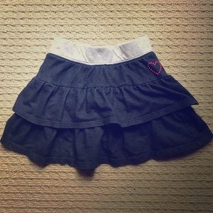 Little Girls Dark Wash Faux Denim Tiered Skort